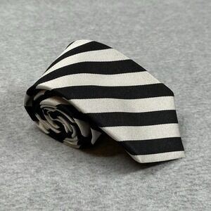Vintage Oakton Ltd Black Silver Repp Striped Silk‎ Tie USA Made Classic Necktie